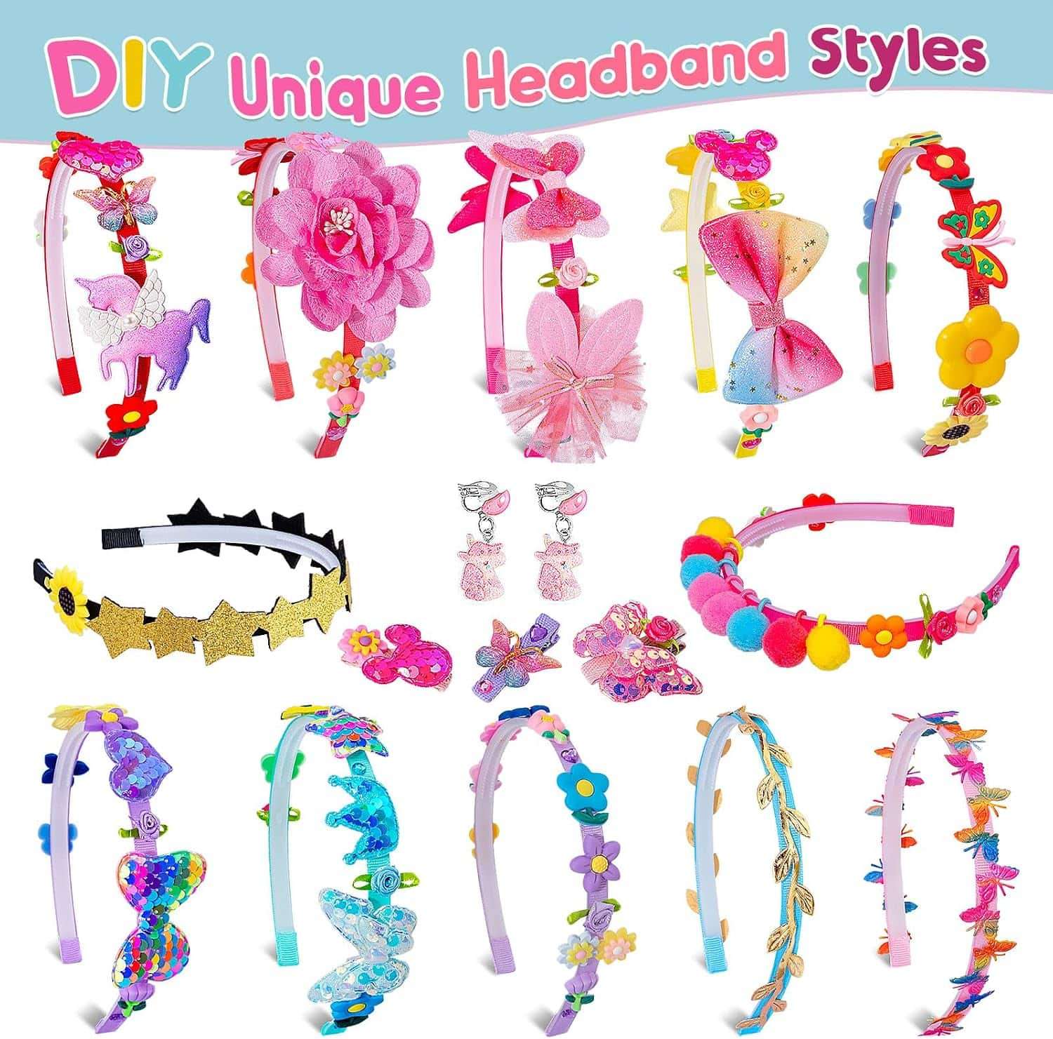 kit de fabricación de diademas y accesorios para el cabello con decoraciones brillantes para niñas