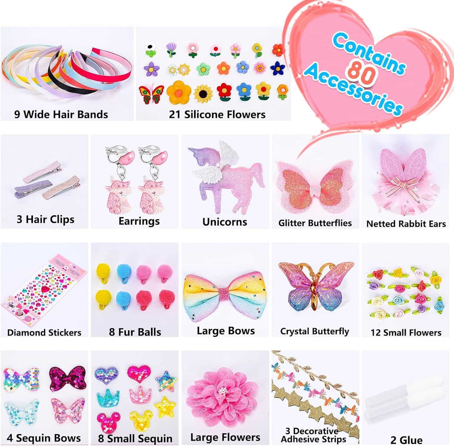 kit de fabricación de diademas y accesorios para el cabello con decoraciones brillantes para niñas