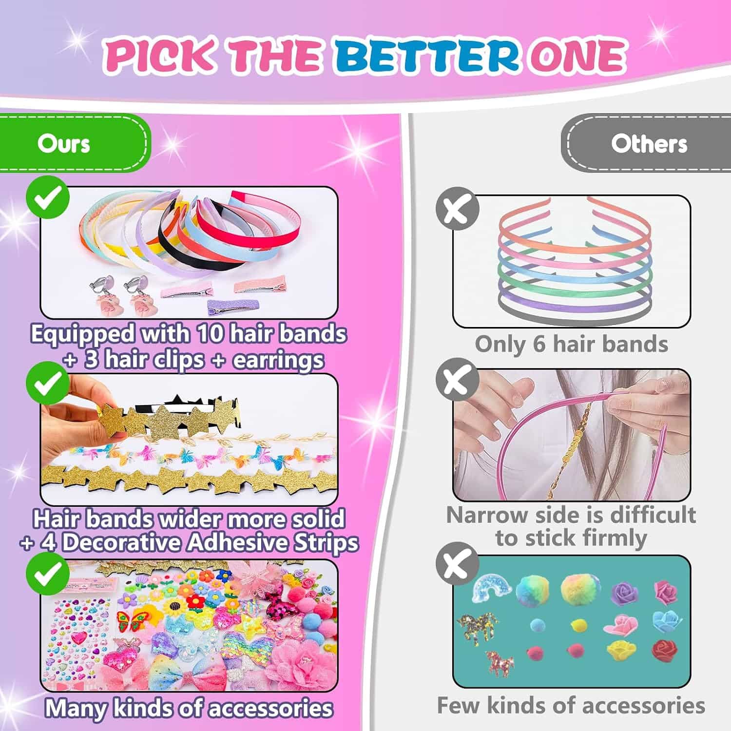 kit de fabricación de diademas y accesorios para el cabello con decoraciones brillantes para niñas