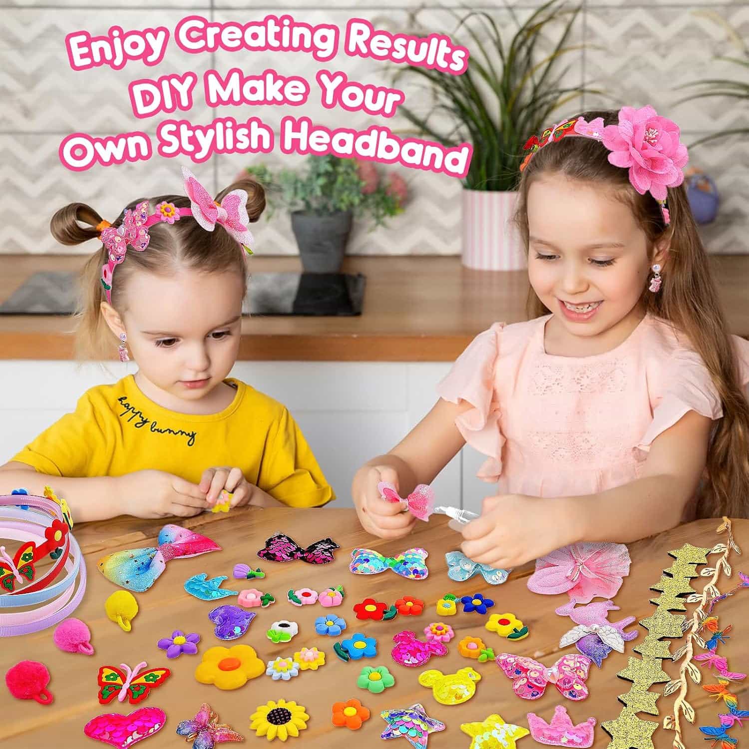 kit de fabricación de diademas y accesorios para el cabello con decoraciones brillantes para niñas