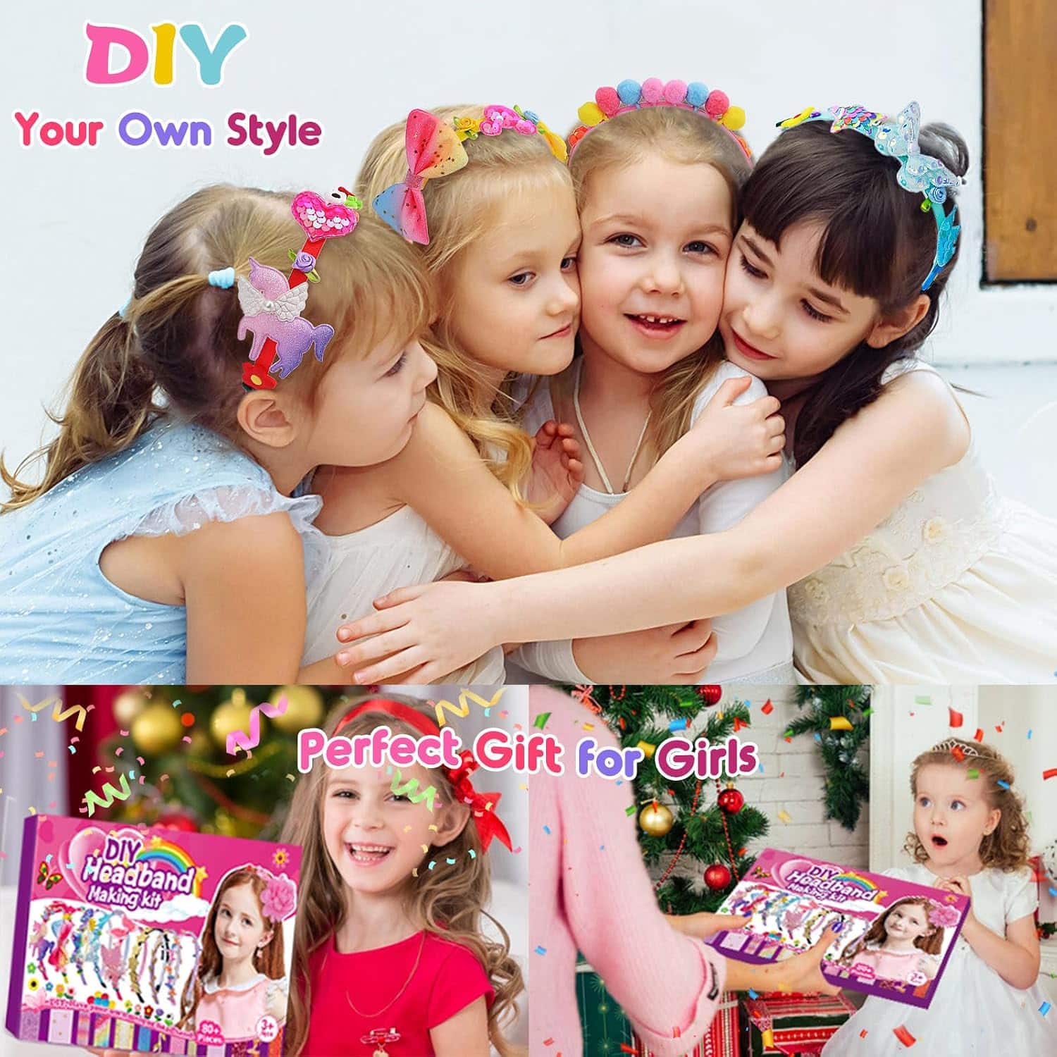 kit de fabricación de diademas y accesorios para el cabello con decoraciones brillantes para niñas