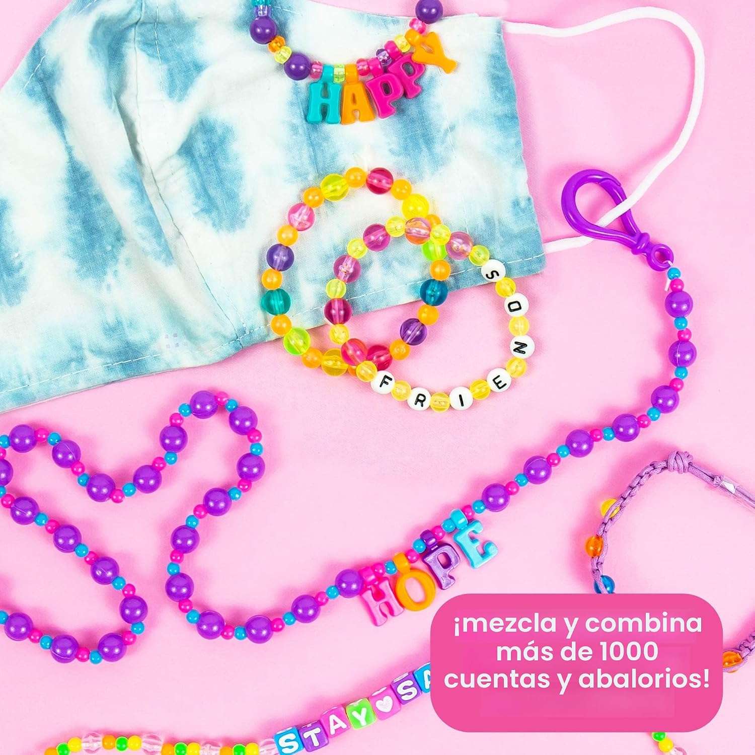kit de cuentas con más de 1000 piezas y letras del alfabeto para crear pulseras y joyas