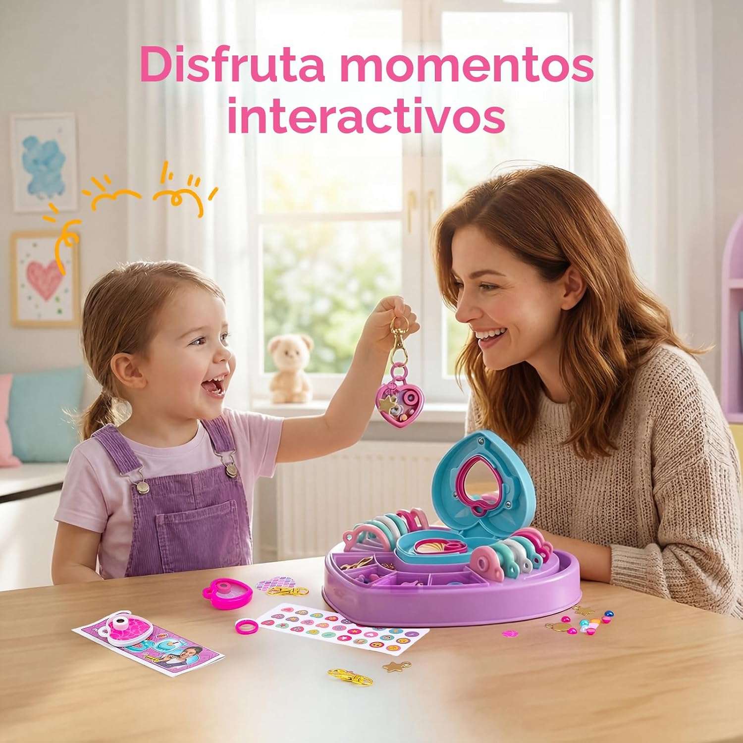 kit de fabricación de llaveros y collares DIY con medallones, cuentas y bandeja