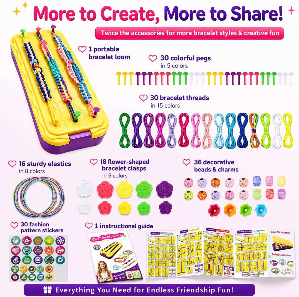 kit de fabricación de pulseras de la amistad con cuentas y calcomanías de moda para niñas