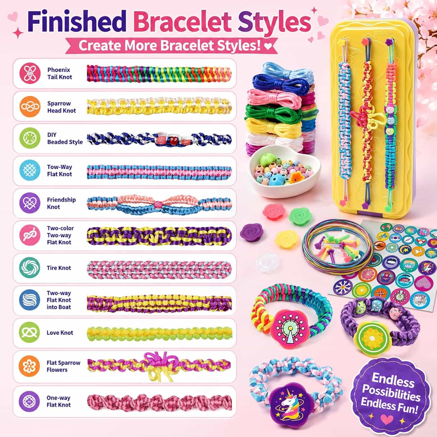 kit de fabricación de pulseras de la amistad con cuentas y calcomanías de moda para niñas
