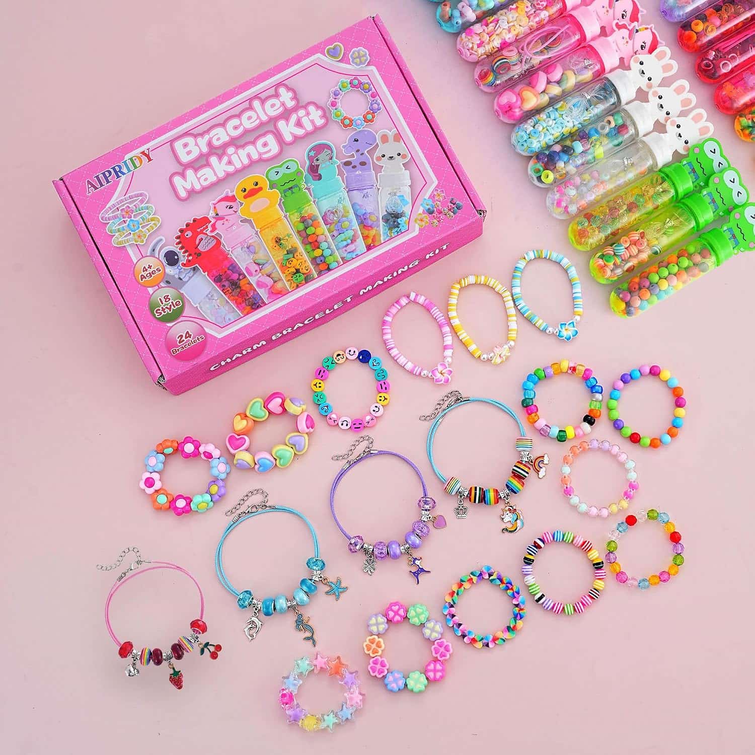 kit creativo de cuentas y fabricación de pulseras con dijes de animales para niños