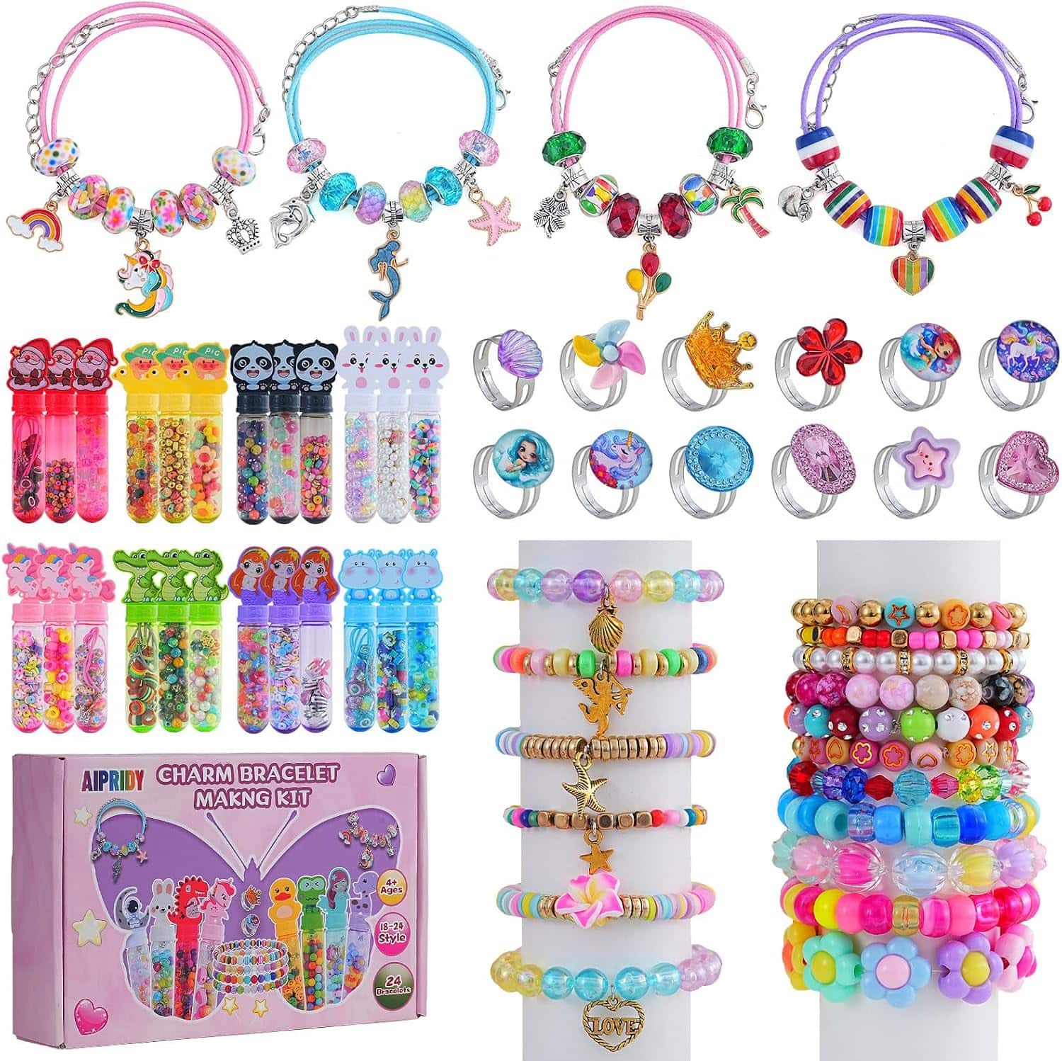 kit creativo de cuentas y fabricación de pulseras con dijes de animales para niños