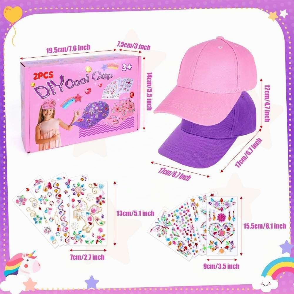 kit de gorras de béisbol para decorar con calcomanías de diamantes brillantes para niñas