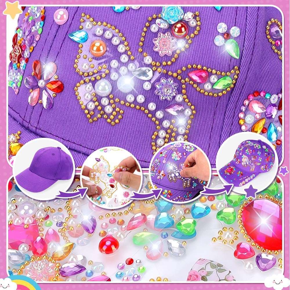 kit de gorras de béisbol para decorar con calcomanías de diamantes brillantes para niñas