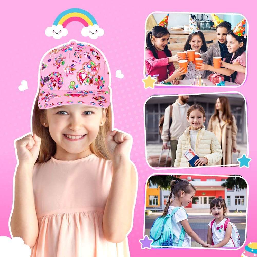 kit de gorras de béisbol para decorar con calcomanías de diamantes brillantes para niñas
