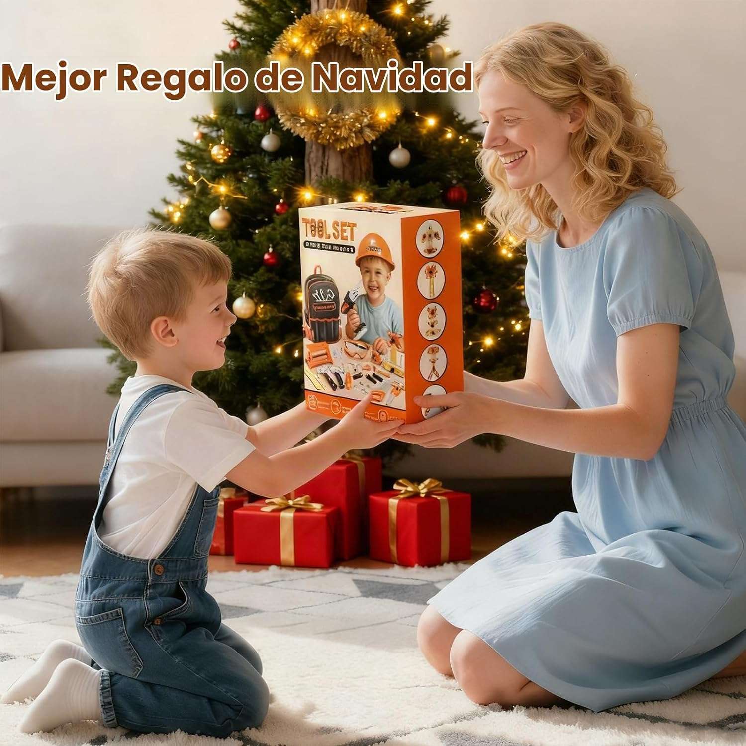 mochila de herramientas de juguete con taladro electrónico, casco y accesorios para niños