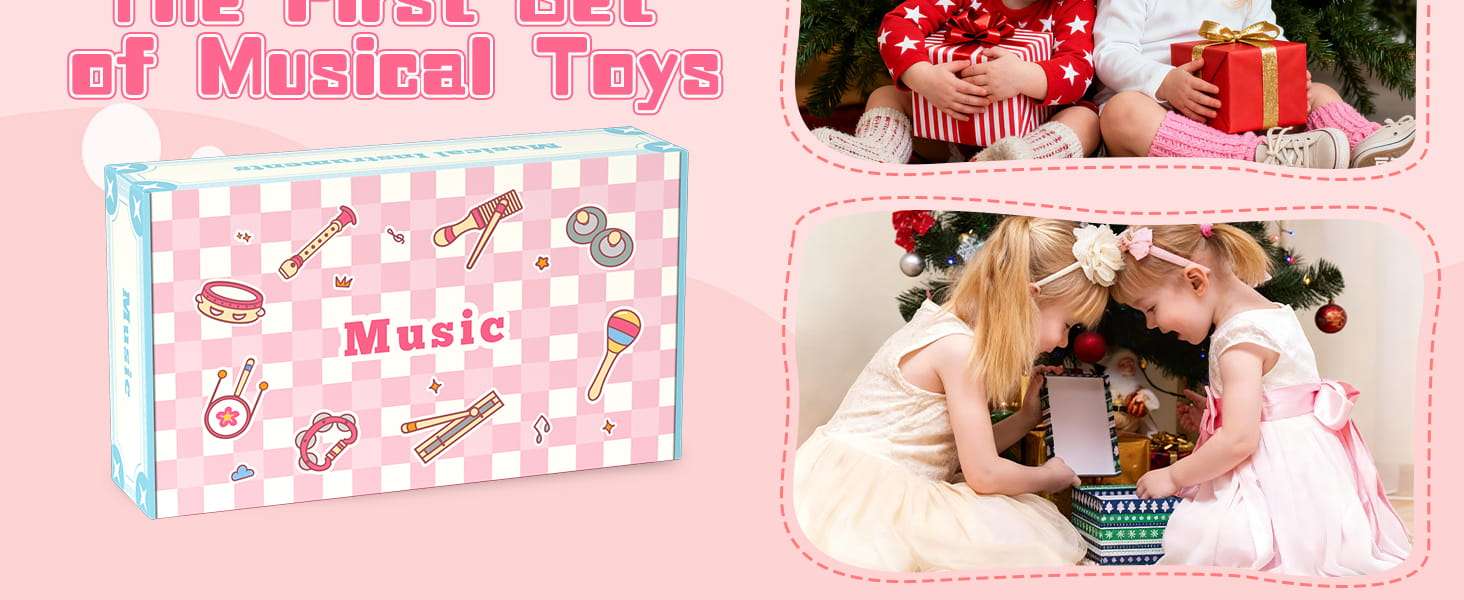 set de instrumentos musicales de madera rosa estilo Montessori para niñas y bebés