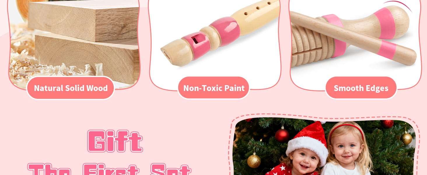 set de instrumentos musicales de madera rosa estilo Montessori para niñas y bebés