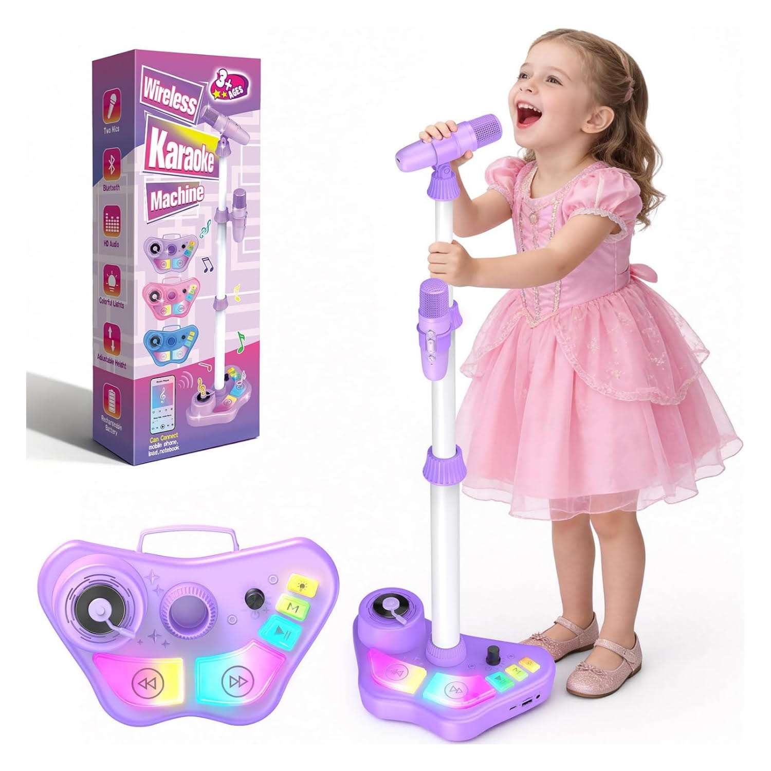 Kit De Karaoke Infantil Con Bluetooth Y Luces Led Con Microfono Para Niños