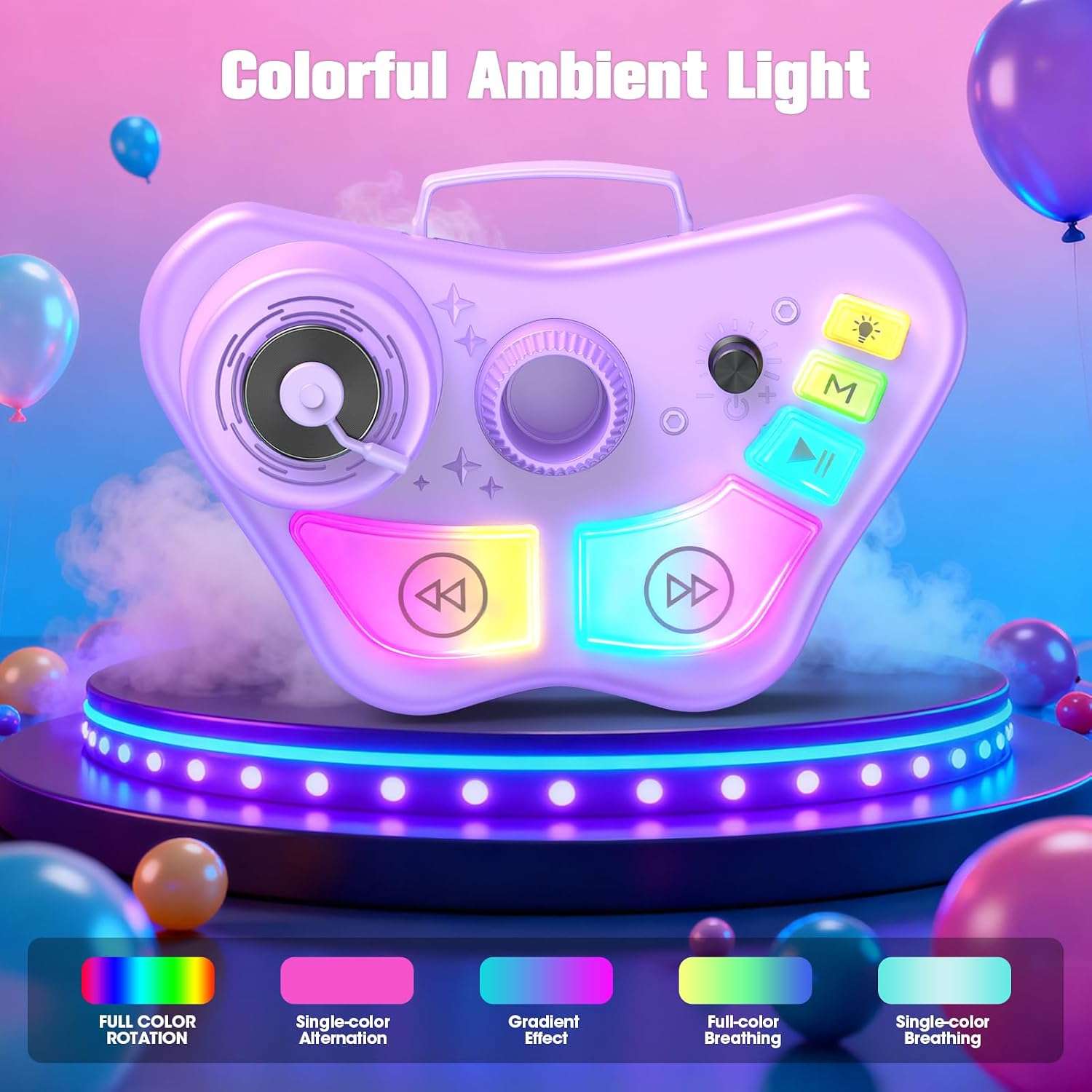 máquina de karaoke con soporte ajustable, luces led y dos micrófonos inalámbricos para niños