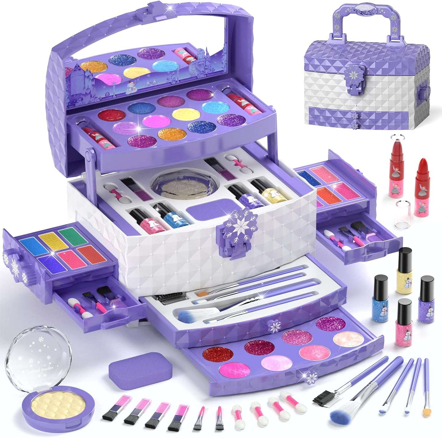 set de maquillaje infantil de frozen con 56 piezas, estuche y cosméticos lavables