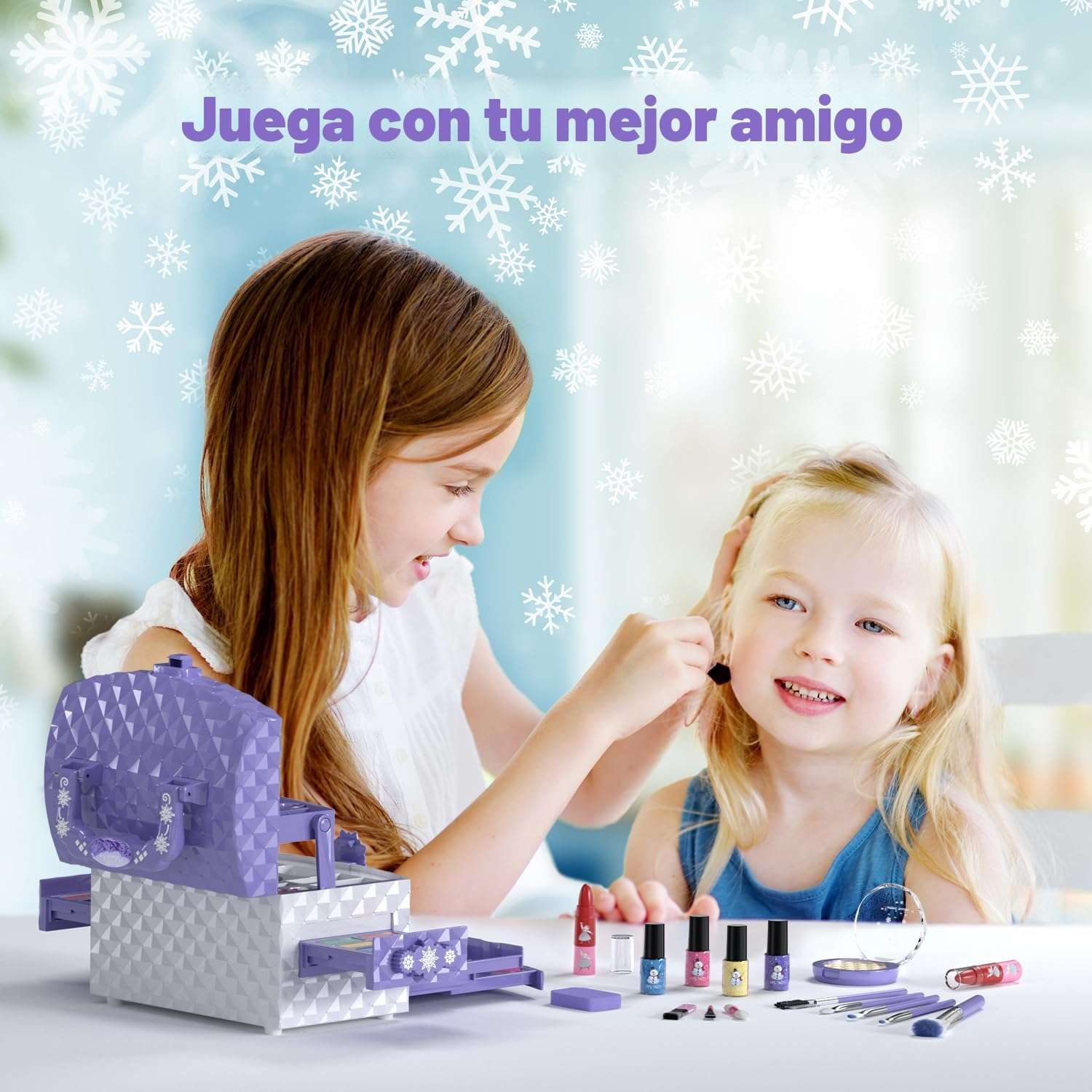 set de maquillaje infantil de frozen con 56 piezas, estuche y cosméticos lavables