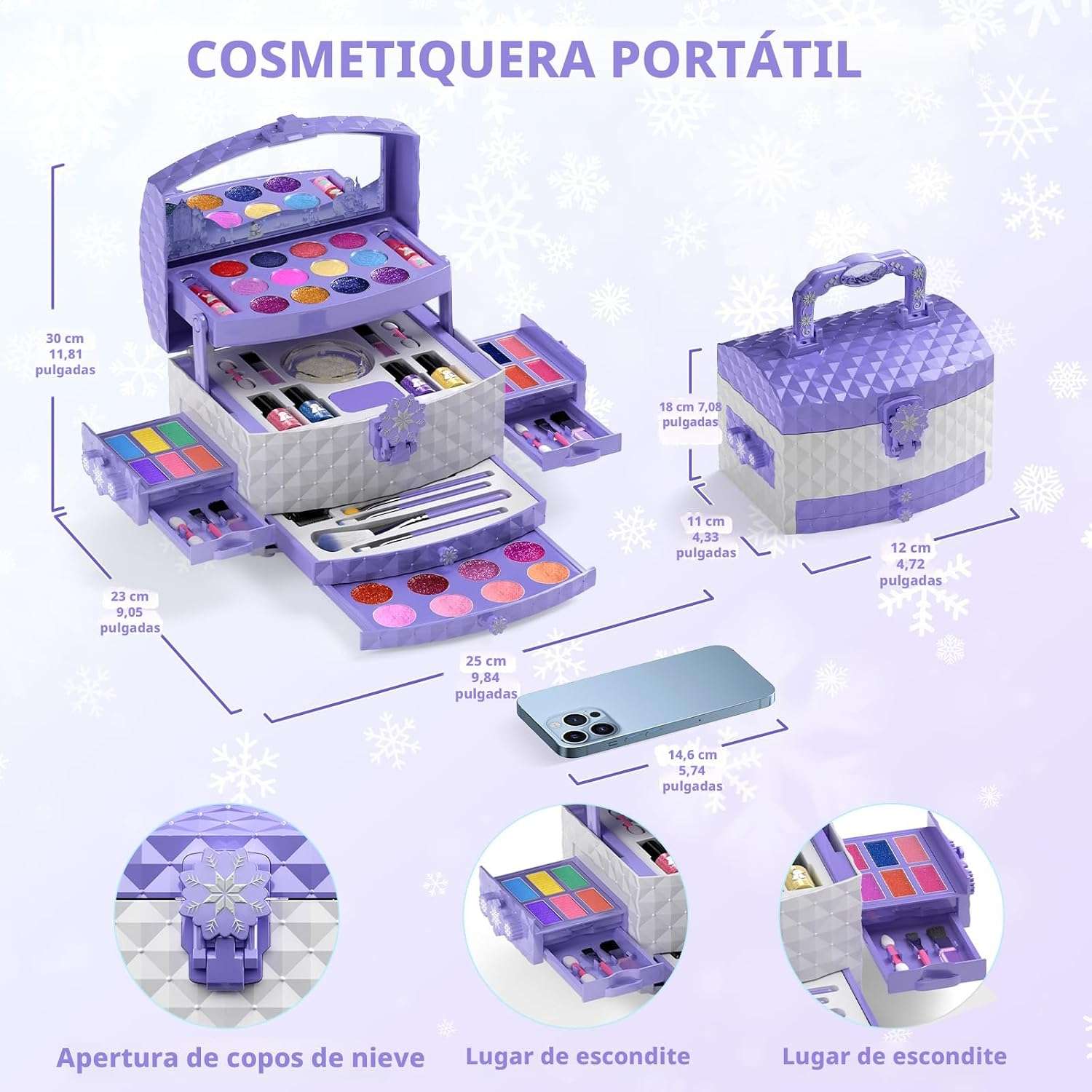 set de maquillaje infantil de frozen con 56 piezas, estuche y cosméticos lavables