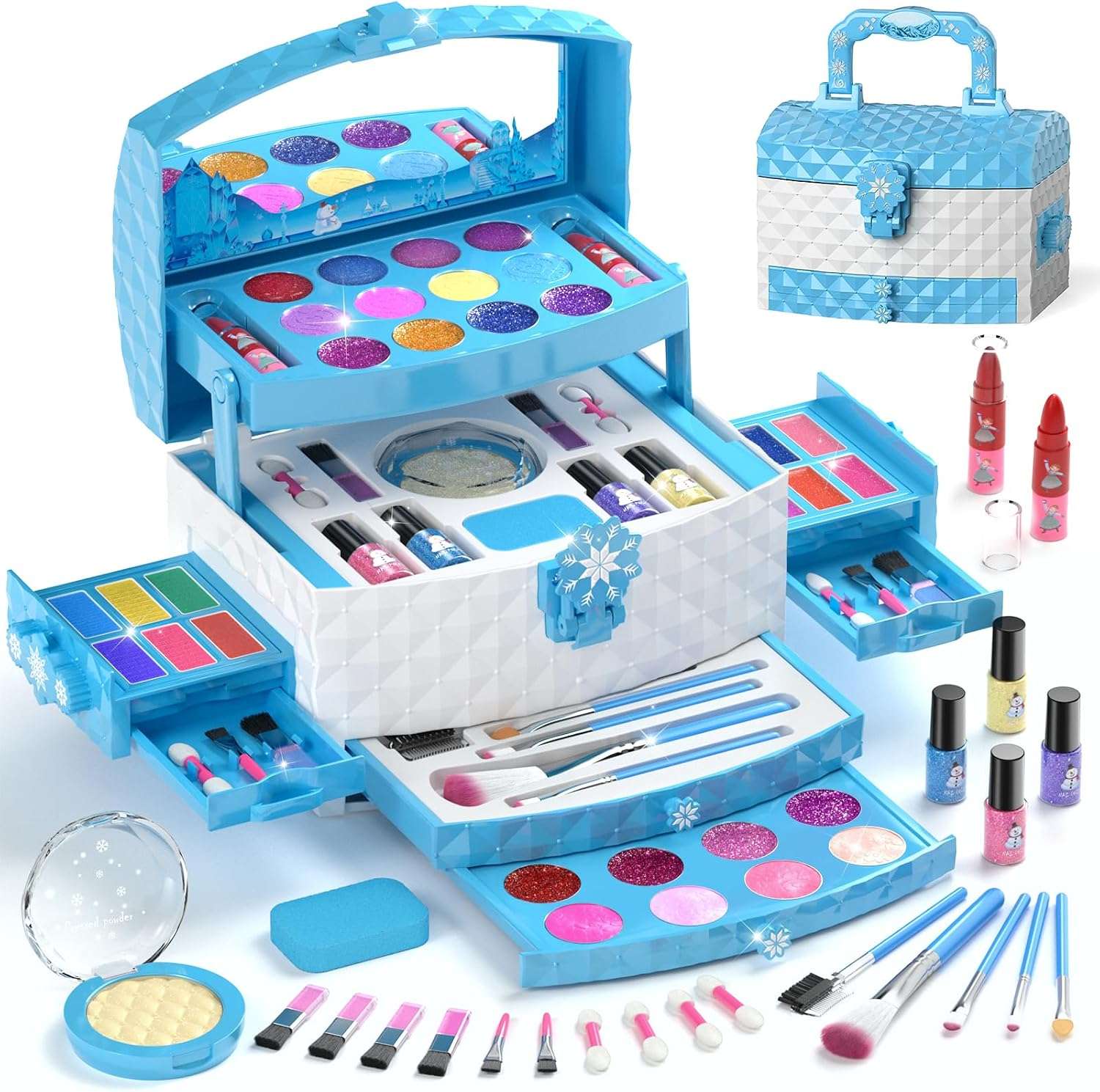 set de maquillaje infantil de frozen con 56 piezas, estuche y cosméticos lavables