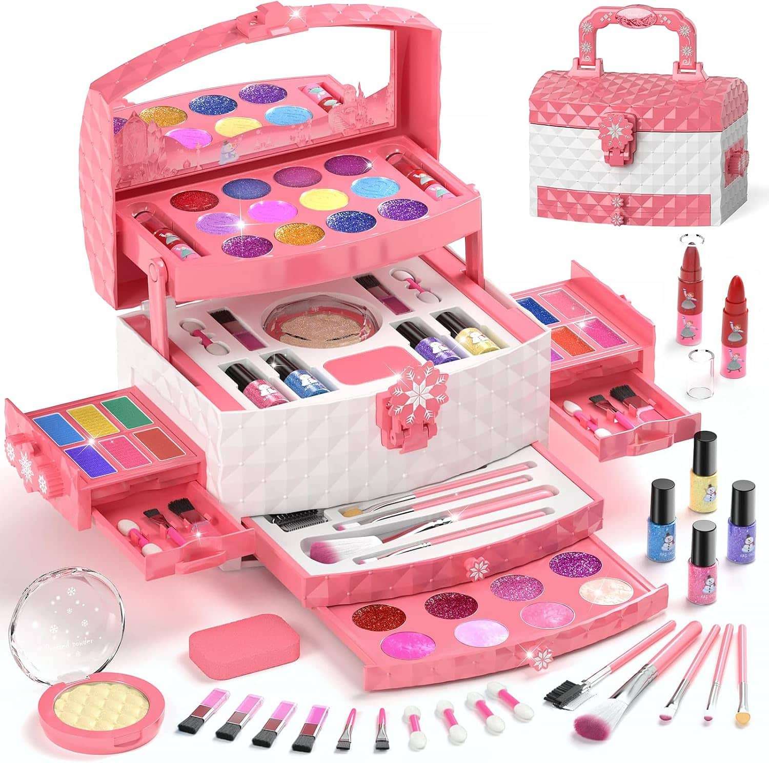 set de maquillaje infantil de frozen con 56 piezas, estuche y cosméticos lavables