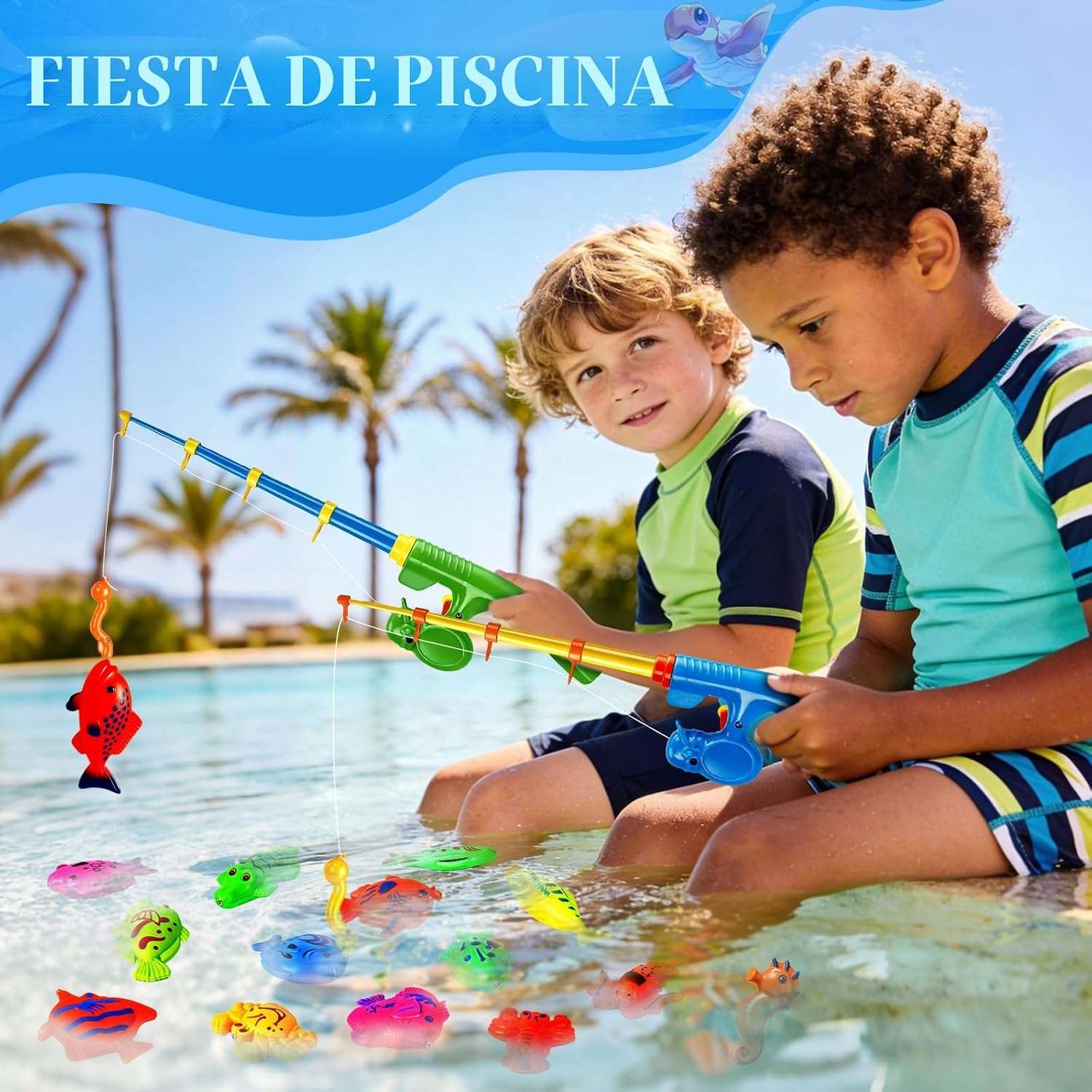 juego de pesca magnético con caña y animales marinos de juguete para niños en la bañera o piscina
