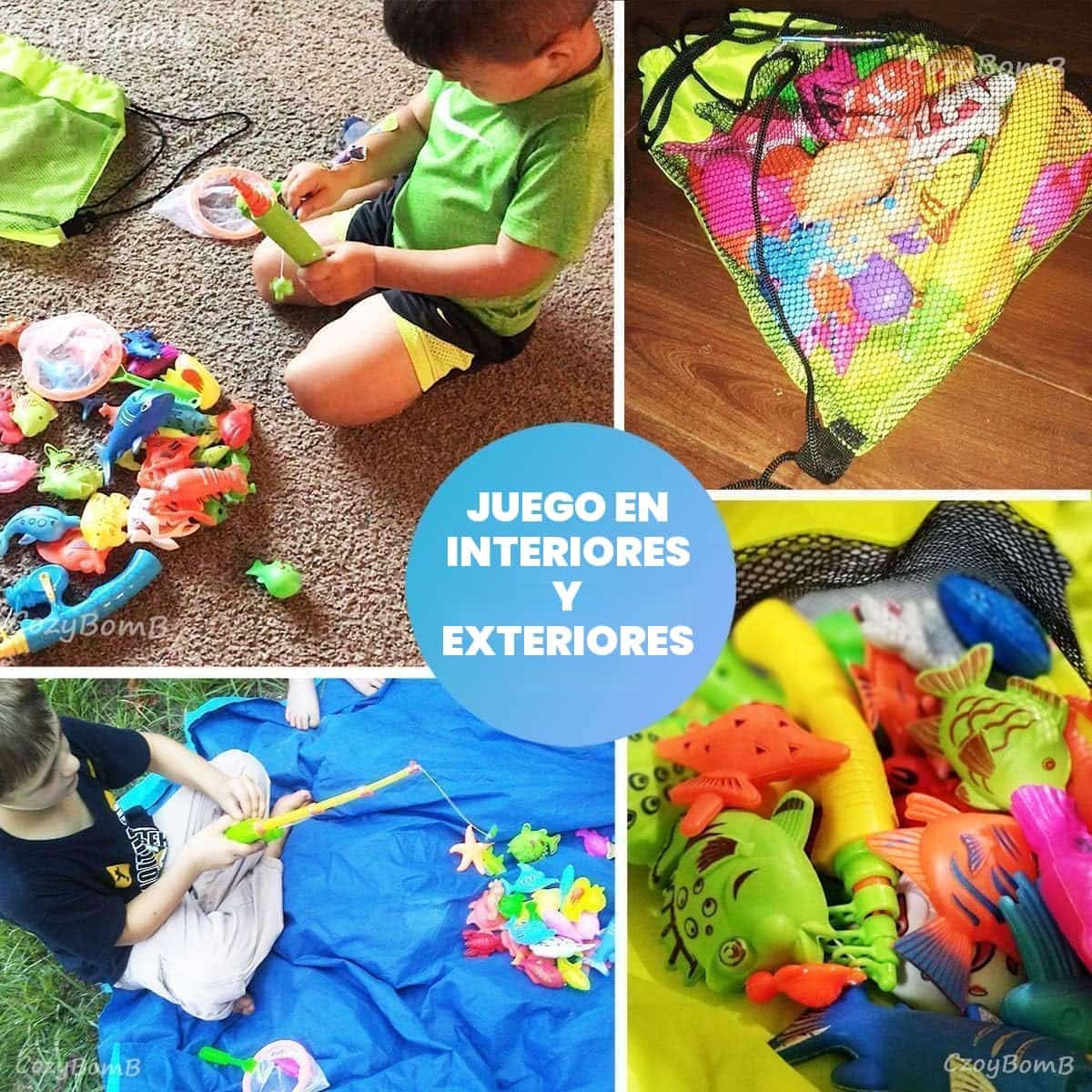 juego de pesca magnético con caña y animales marinos de juguete para niños en la bañera o piscina
