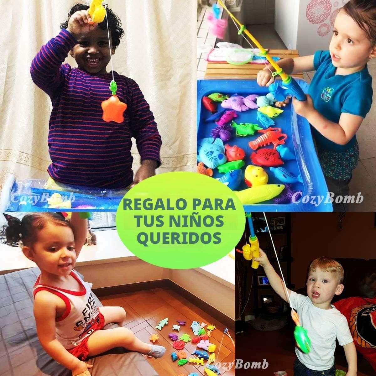 juego de pesca magnético con caña y animales marinos de juguete para niños en la bañera o piscina