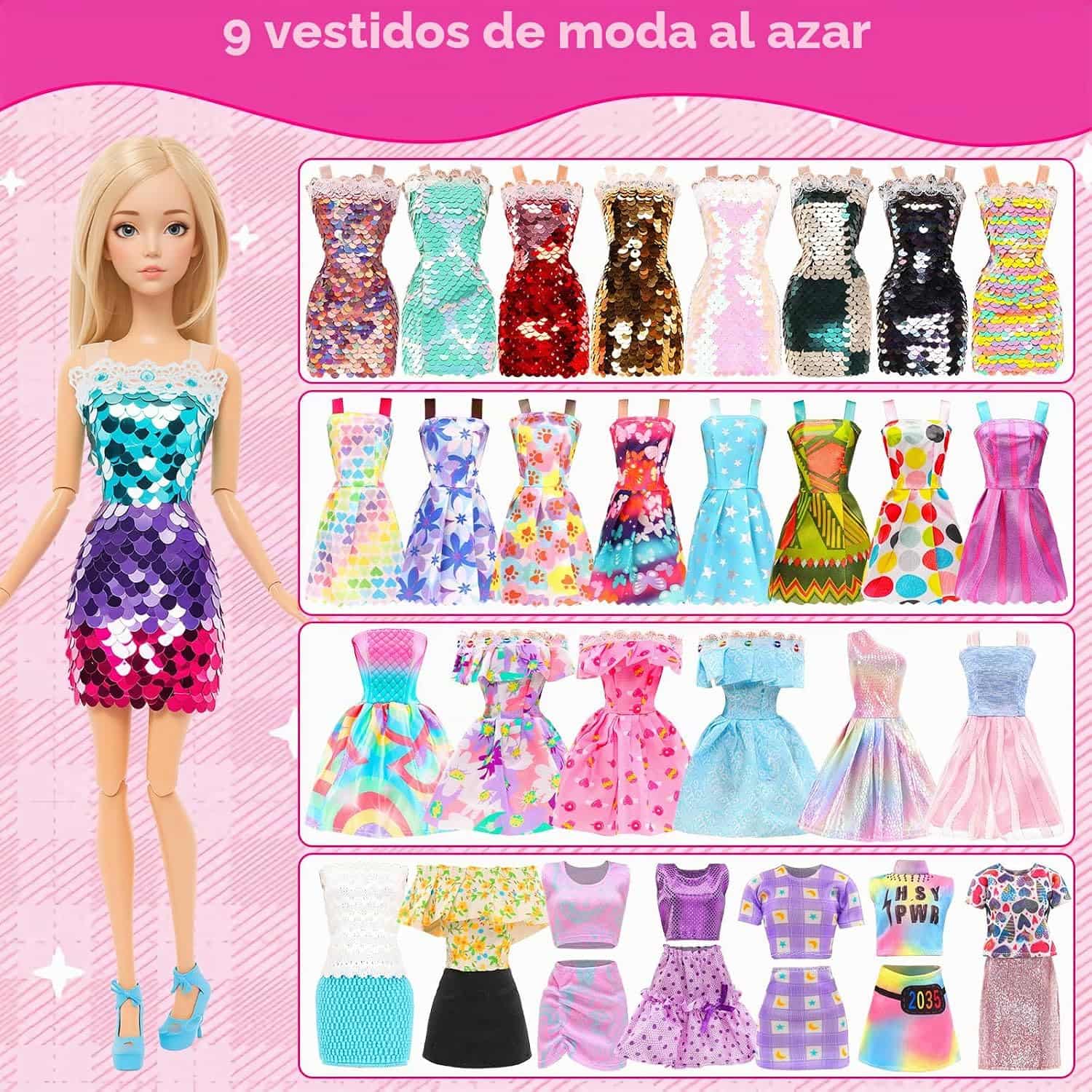 ropa y accesorios surtidos para muñecas con vestidos de novia y zapatos