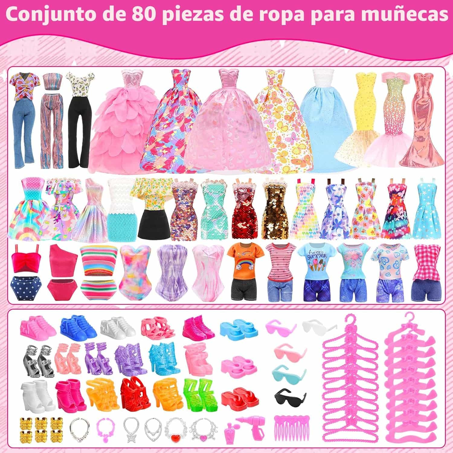 ropa y accesorios surtidos para muñecas con vestidos de novia y zapatos