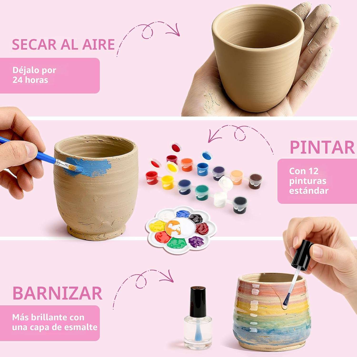 rueda de alfarería infantil con arcilla y pinturas para manualidades de cerámica en niños