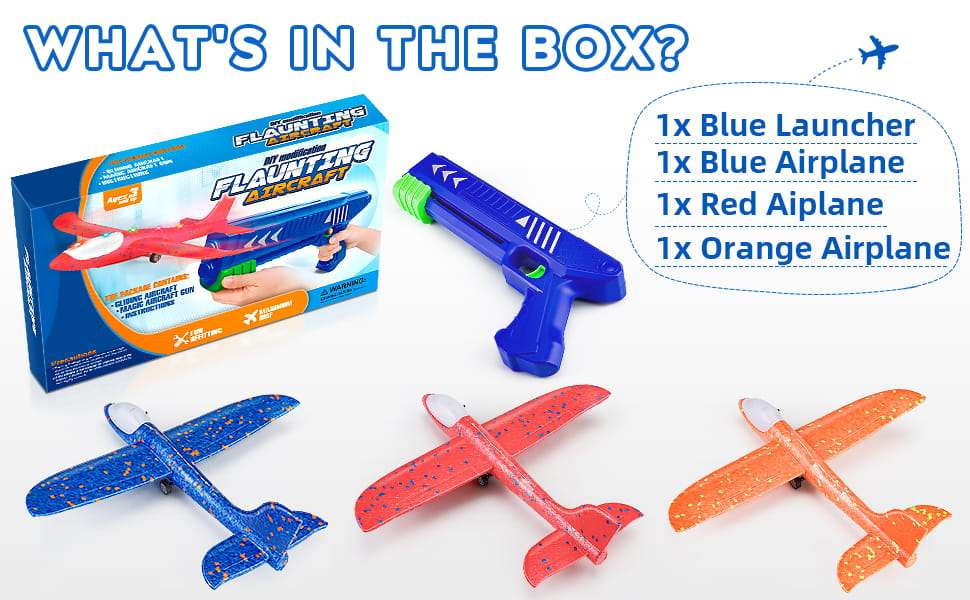 lanzador de avión de espuma con luz led y tres aviones de colores para juegos al aire libre