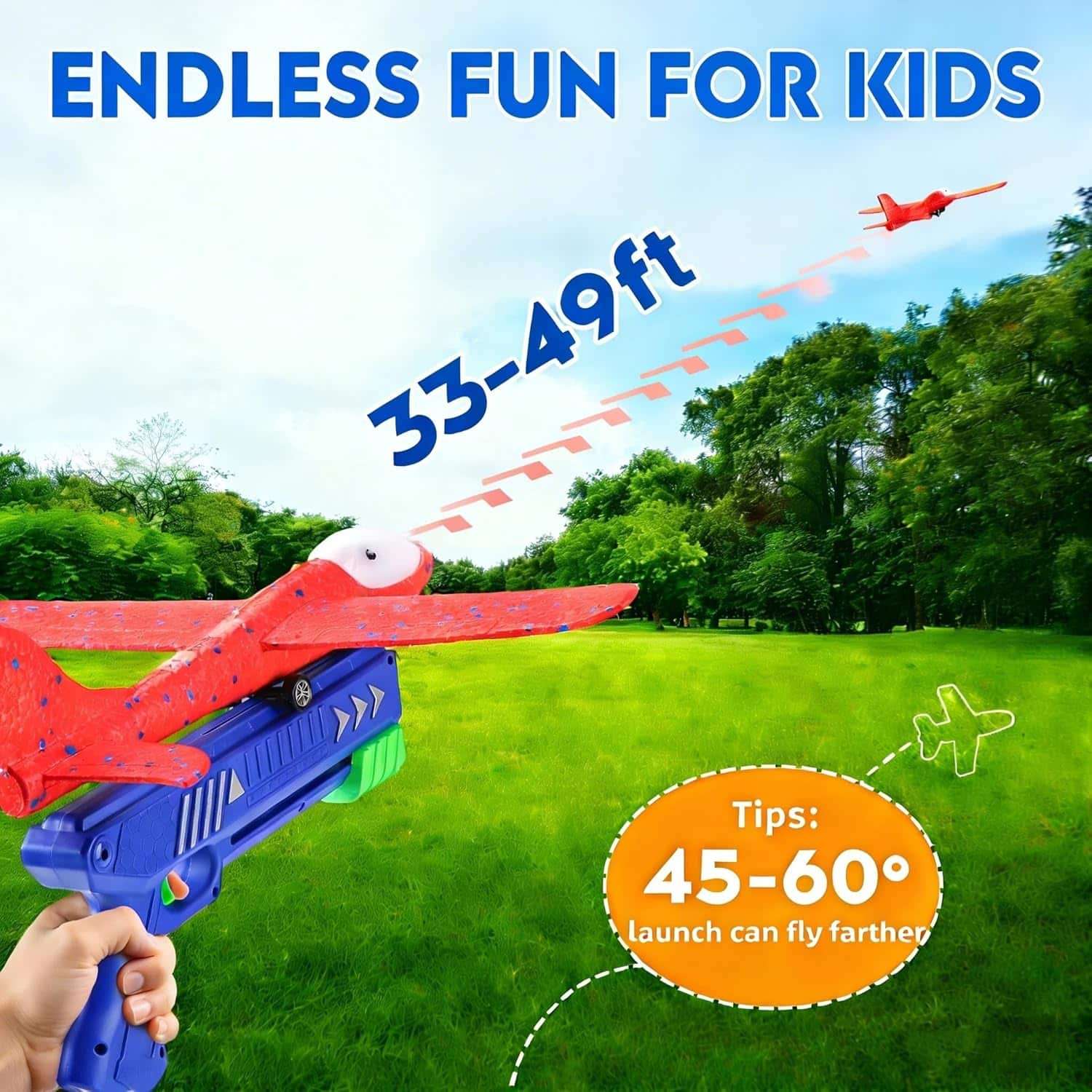 lanzador de avión de espuma con luz led y tres aviones de colores para juegos al aire libre