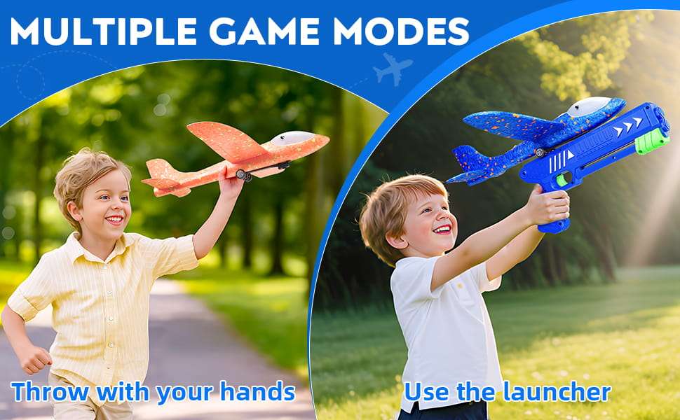 lanzador de avión de espuma con luz led y tres aviones de colores para juegos al aire libre