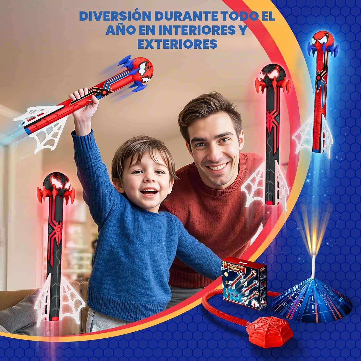 lanzacohetes de araña infantil con bomba de aire y cohetes de espuma para juegos al aire libre