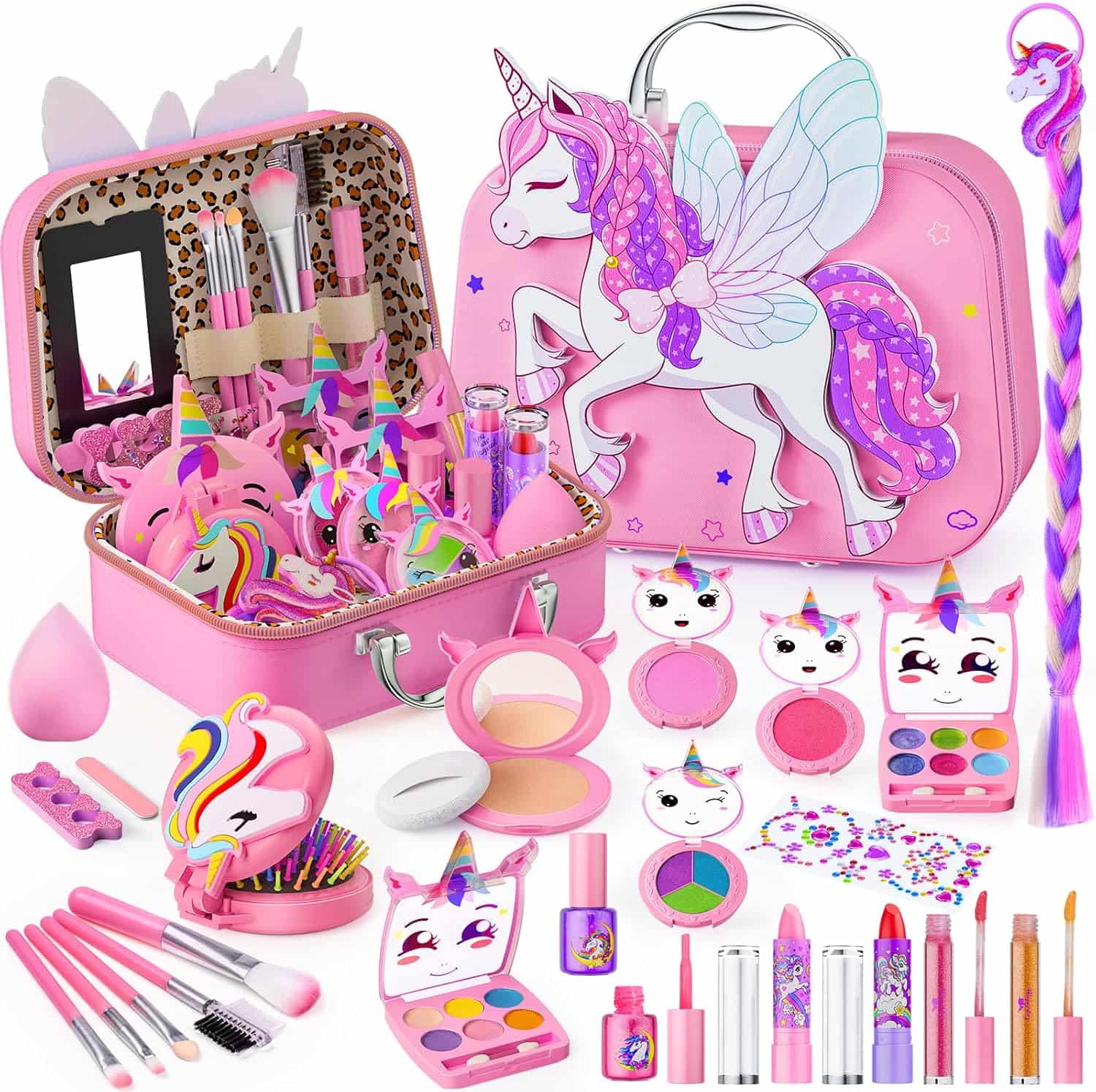 maletín de maquillaje infantil lavable con diseño de caballo volador y accesorios para niñas