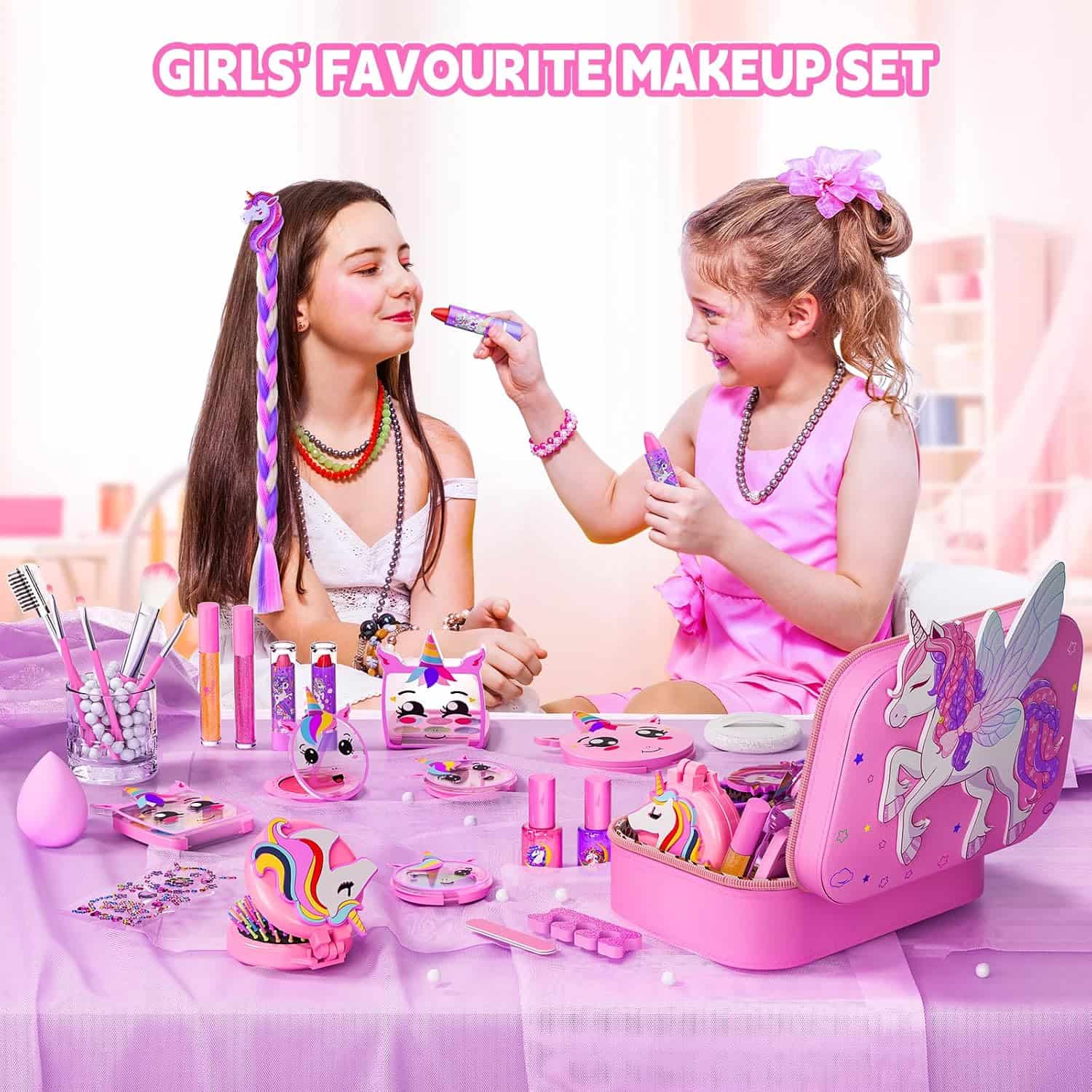 maletín de maquillaje infantil lavable con diseño de caballo volador y accesorios para niñas
