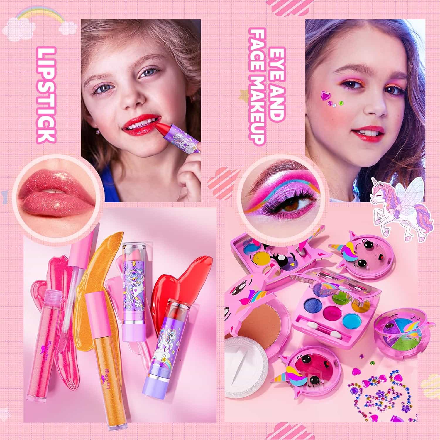 maletín de maquillaje infantil lavable con diseño de caballo volador y accesorios para niñas