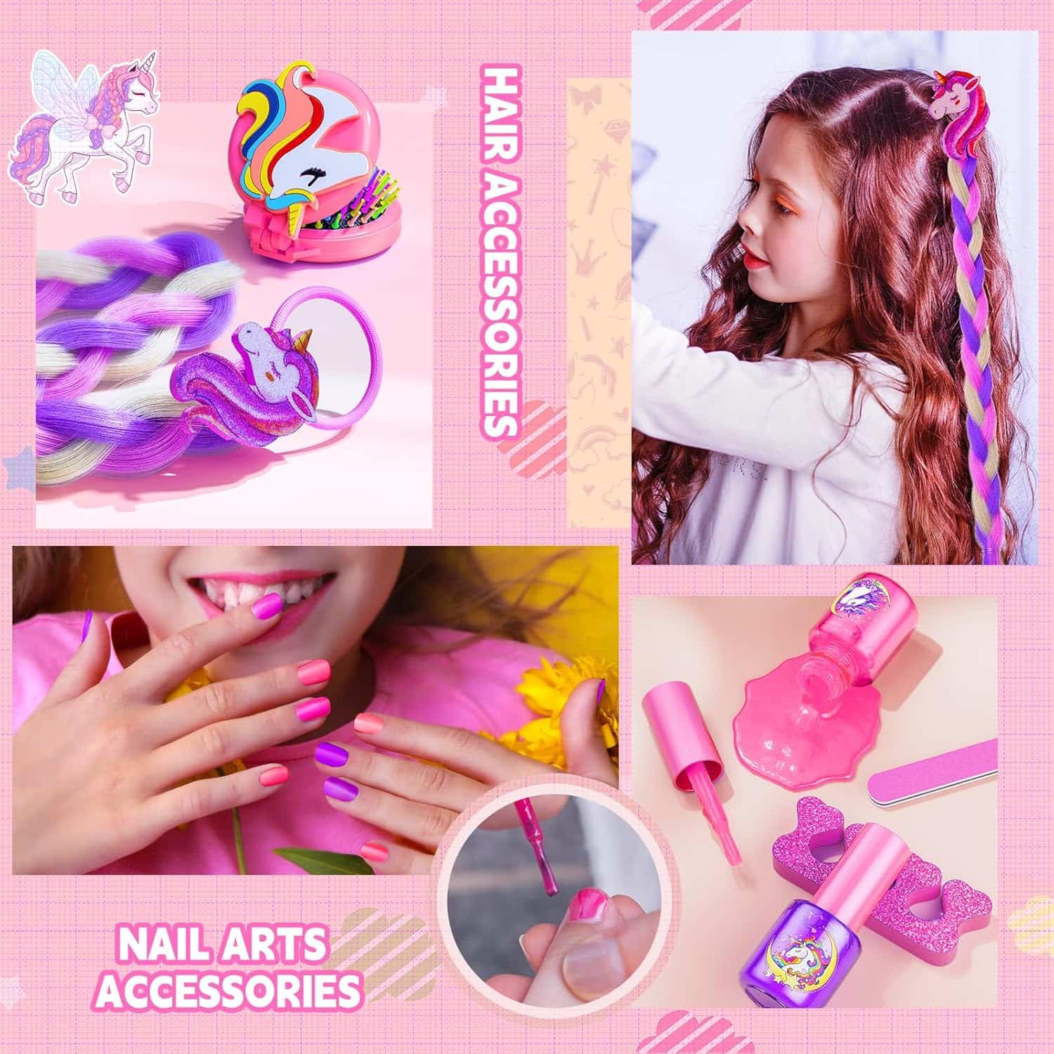 maletín de maquillaje infantil lavable con diseño de caballo volador y accesorios para niñas