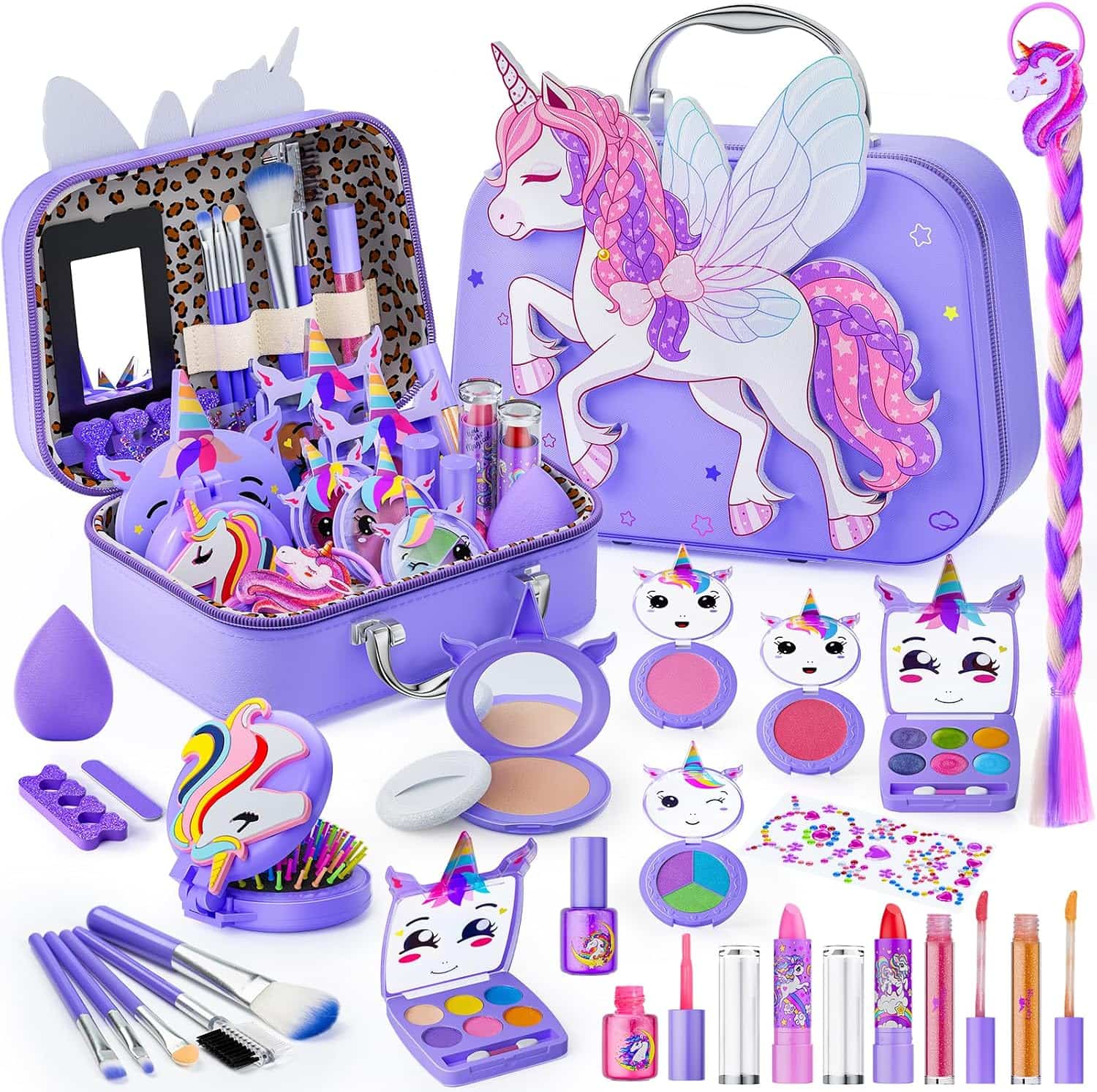 maletín de maquillaje infantil lavable con diseño de caballo volador y accesorios para niñas