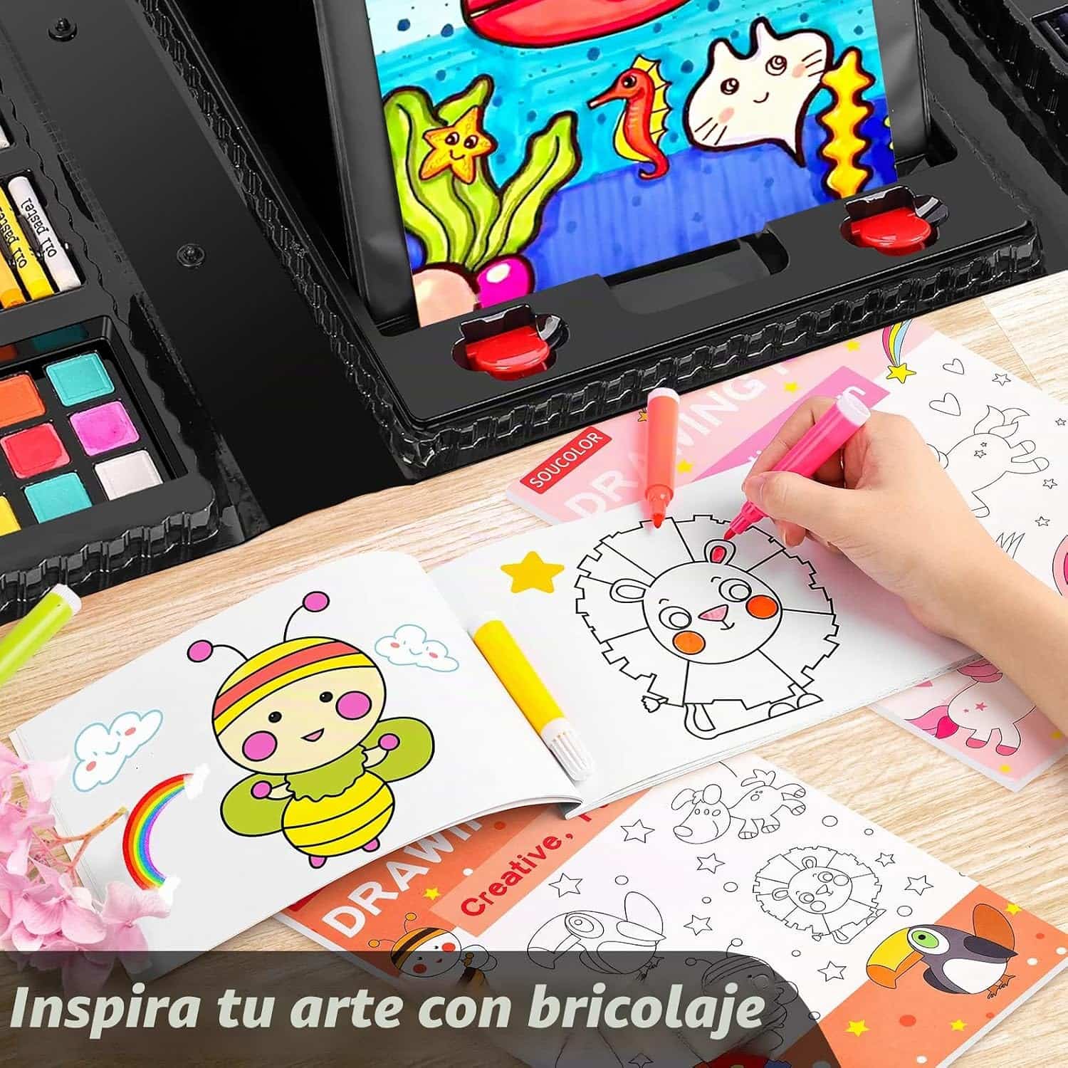 maletín de suministros de arte con caballete y 283 piezas para dibujar y pintar