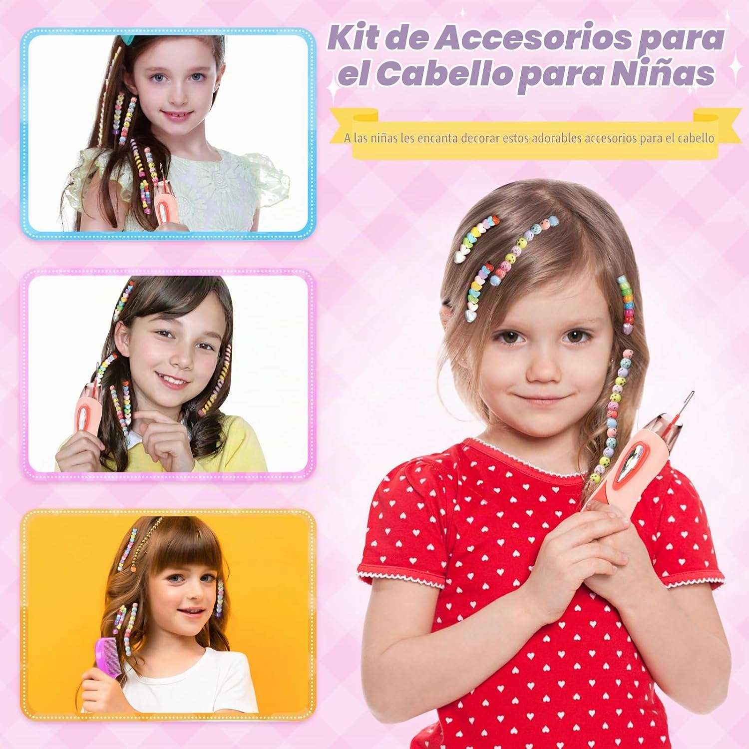 máquina trenzadora de pelo con cuentas coloridas y accesorios para peinados de niñas