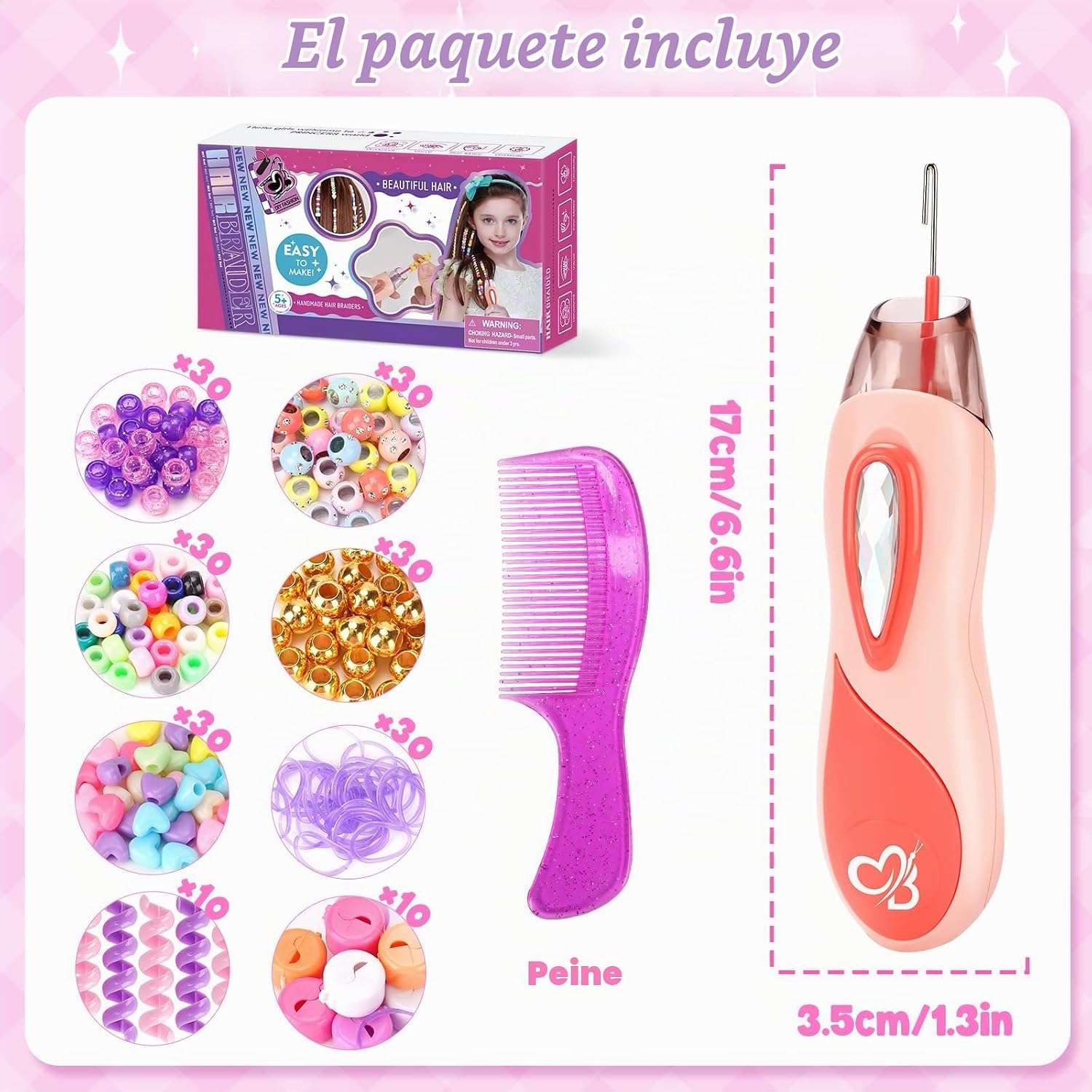 máquina trenzadora de pelo con cuentas coloridas y accesorios para peinados de niñas
