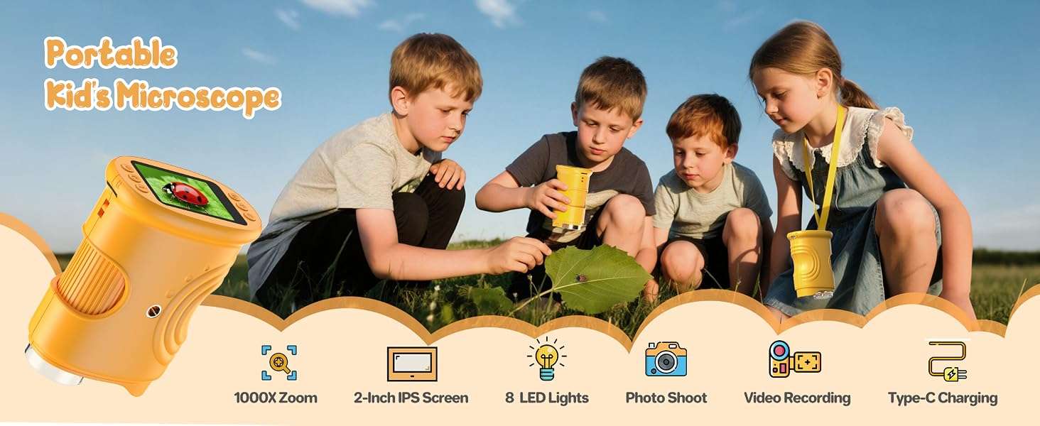microscopio digital de mano con pantalla ips de 2 pulgadas y aumento de 1000x para niños