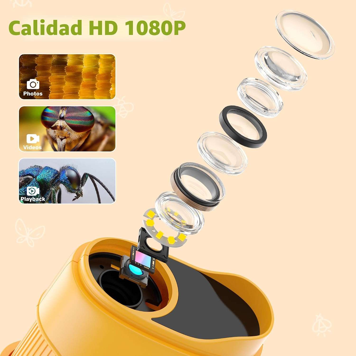 microscopio digital de mano con pantalla ips de 2 pulgadas y aumento de 1000x para niños