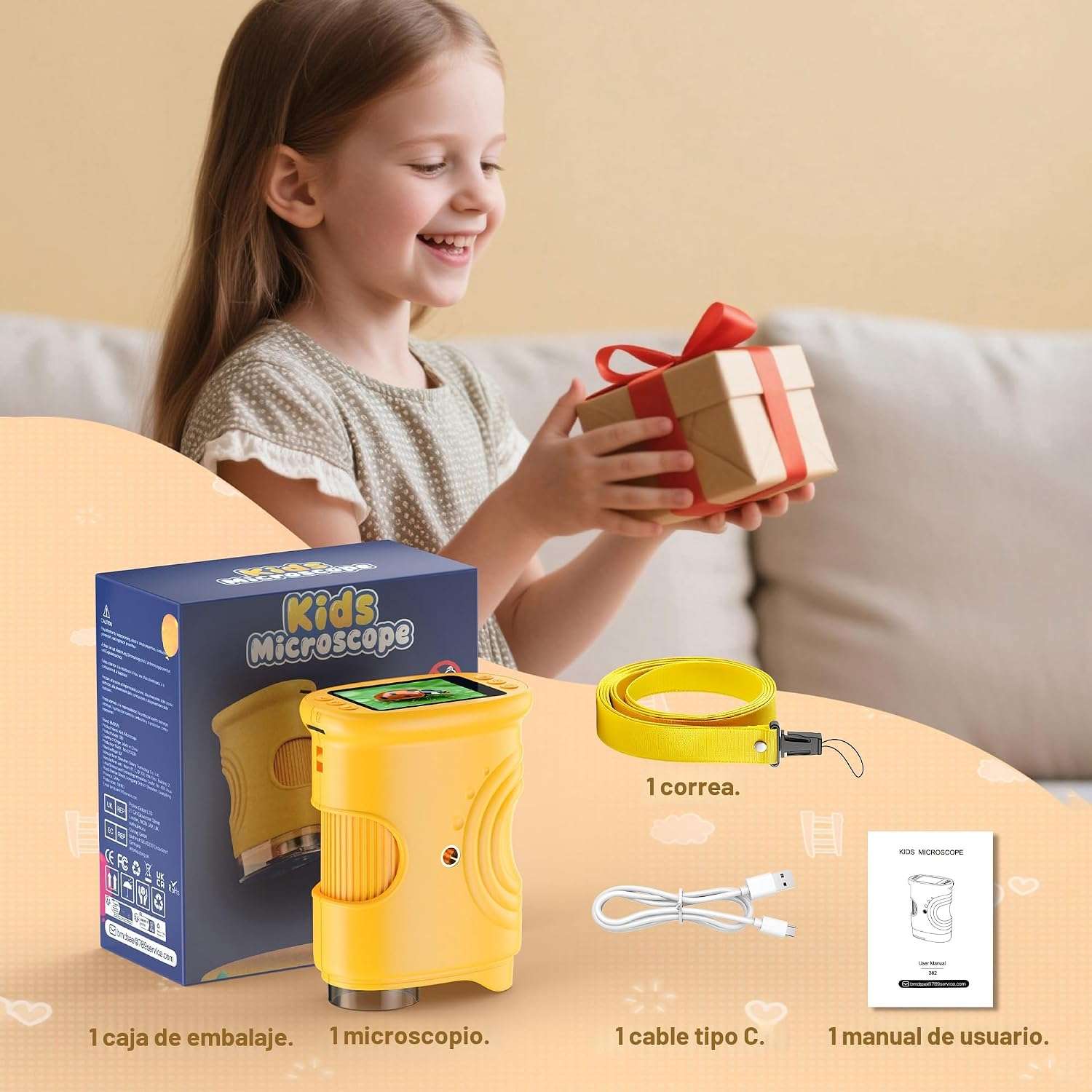 microscopio digital de mano con pantalla ips de 2 pulgadas y aumento de 1000x para niños