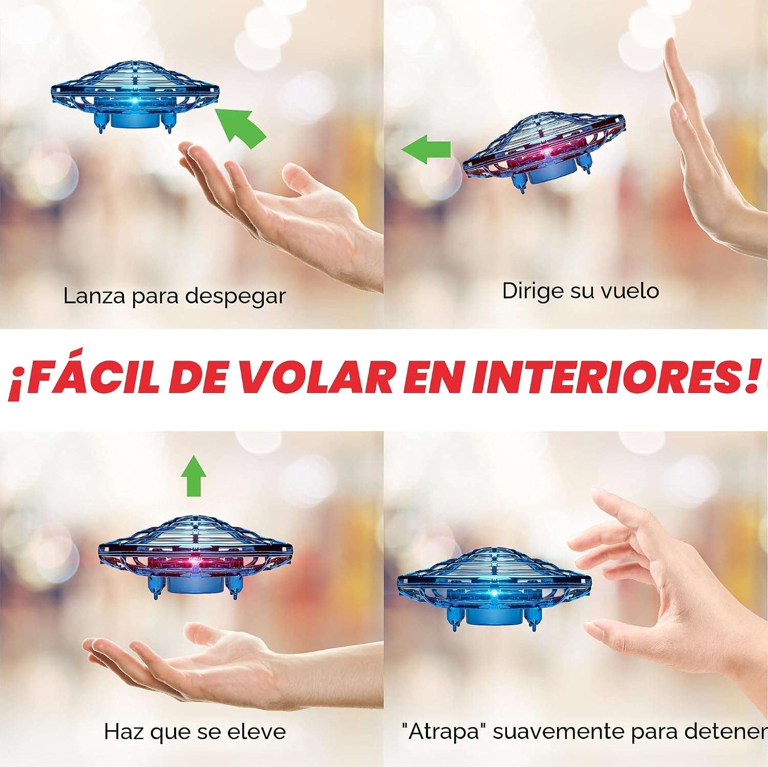 mini dron de mano operado por sensores con luces led y carcasa protectora de malla Force1 Scoot