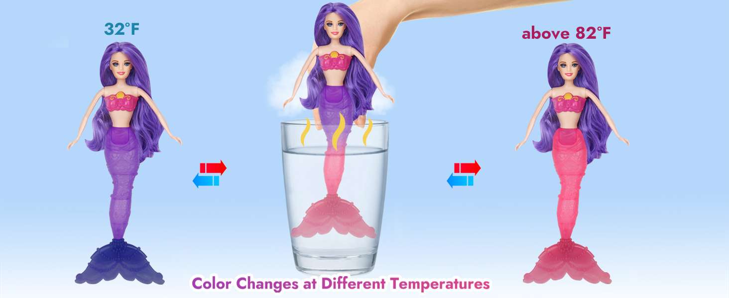 muñeca sirena que cambia de color con caballito de mar y accesorios para niñas