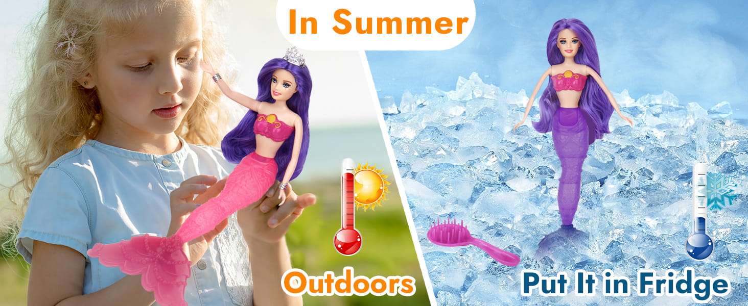 muñeca sirena que cambia de color con caballito de mar y accesorios para niñas