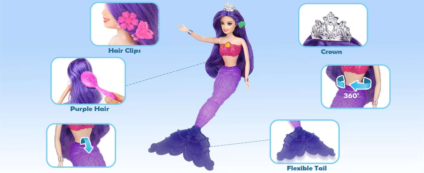 muñeca sirena que cambia de color con caballito de mar y accesorios para niñas