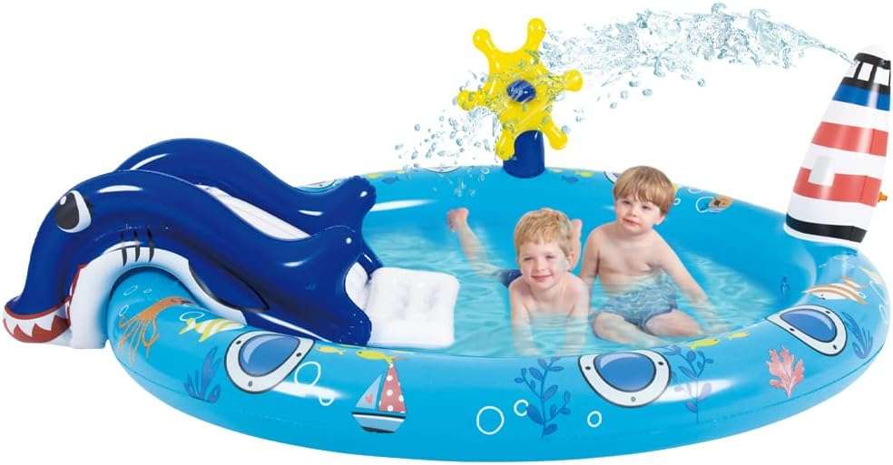 centro de juegos inflable de vida marina con tobogán y rociador para niños